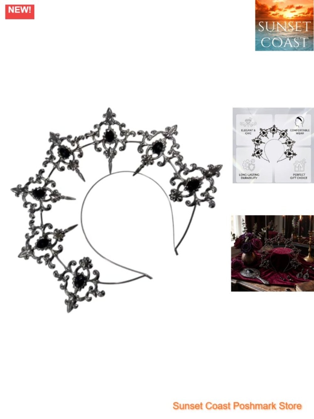 Gothic Halo Crown Wire Headpiece Rhinestone Goddess Crown Women's Fashion